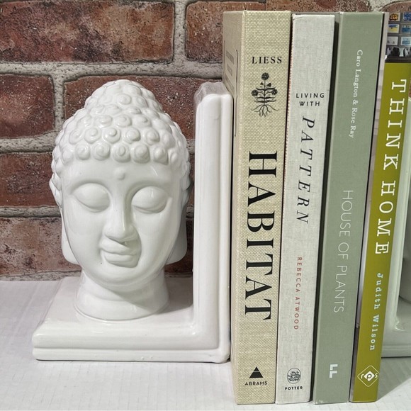 Buddha Bookends Set of 2 White Ceramic Oriental Zen Design Home Accent NWT - Picture 4 of 17